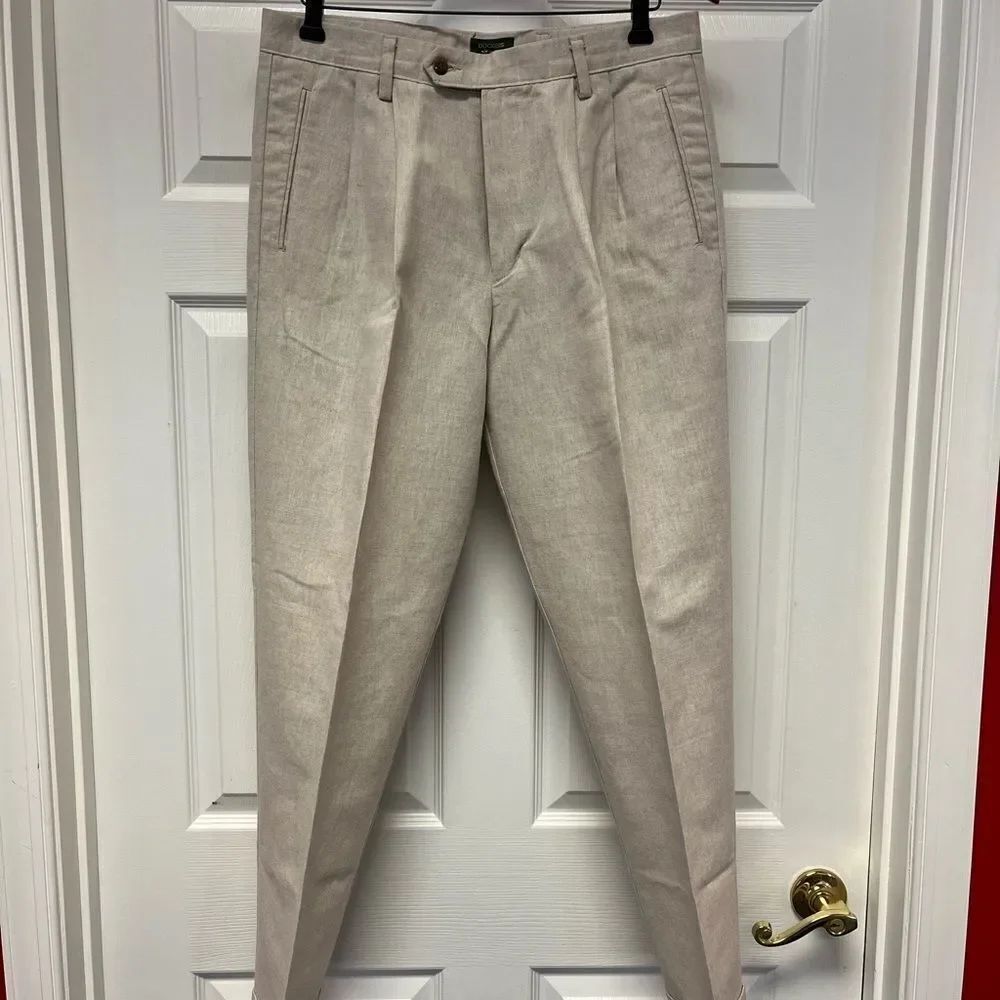 Dockers Class A Tan Linen Blend Cuffed Trousers sz 33X30